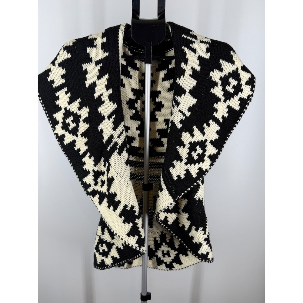 Elan Black White‎ Geometric Tribal Knit Sweater Vest Open Front O/S